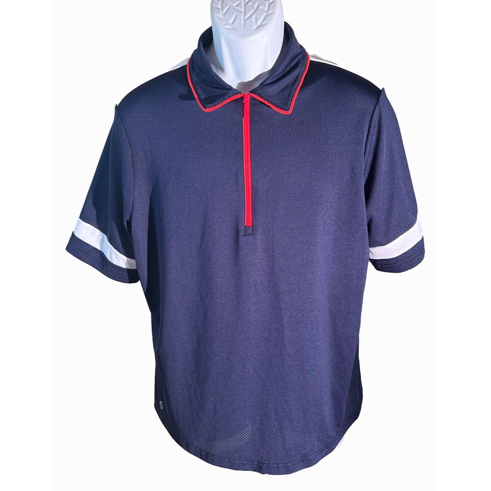 GGBLUE Women's Short Sleeve 1/2‎ Zip Shirt Blue XL